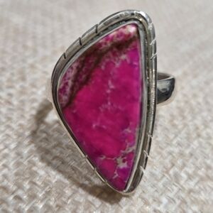 Silver and Pink Sea Sediment Jasper Stone Ring